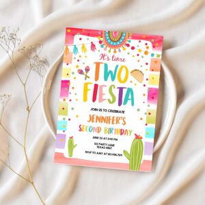 Editable its time two fiesta birthday invitation second birthday 2nd cactus mexican boy girl cactus download corjl template printable 0134 1