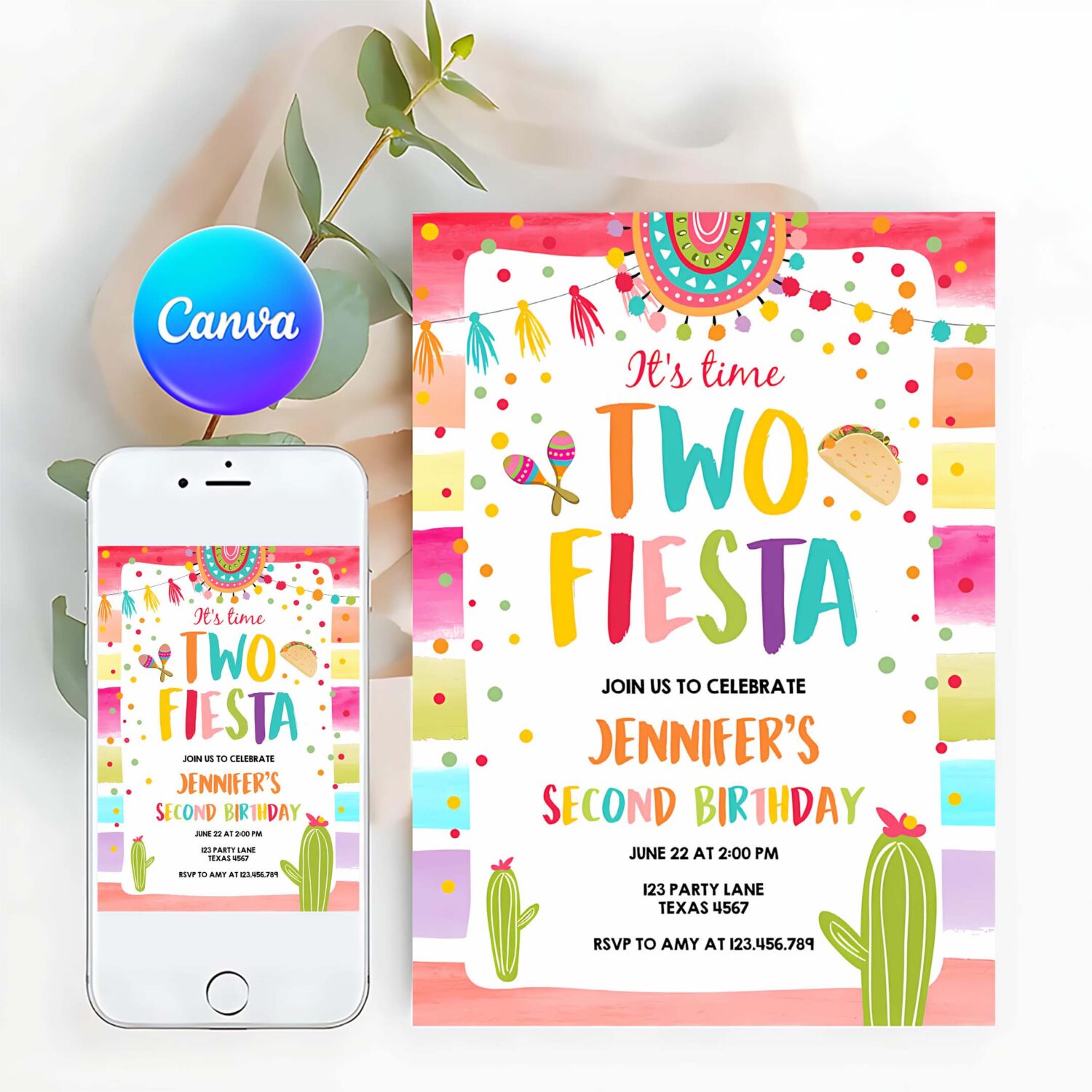 Editable its time two fiesta birthday invitation second birthday 2nd cactus mexican boy girl cactus download corjl template printable 0134