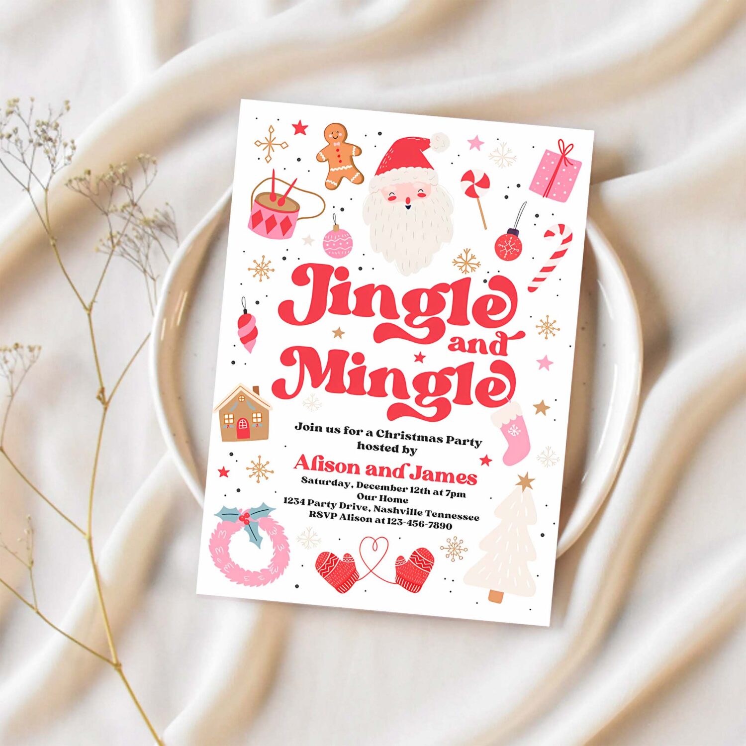 Editable jingle and mingle christmas party invitation jingle and mingle holiday party invitation santa christmas party instant download hhy 1