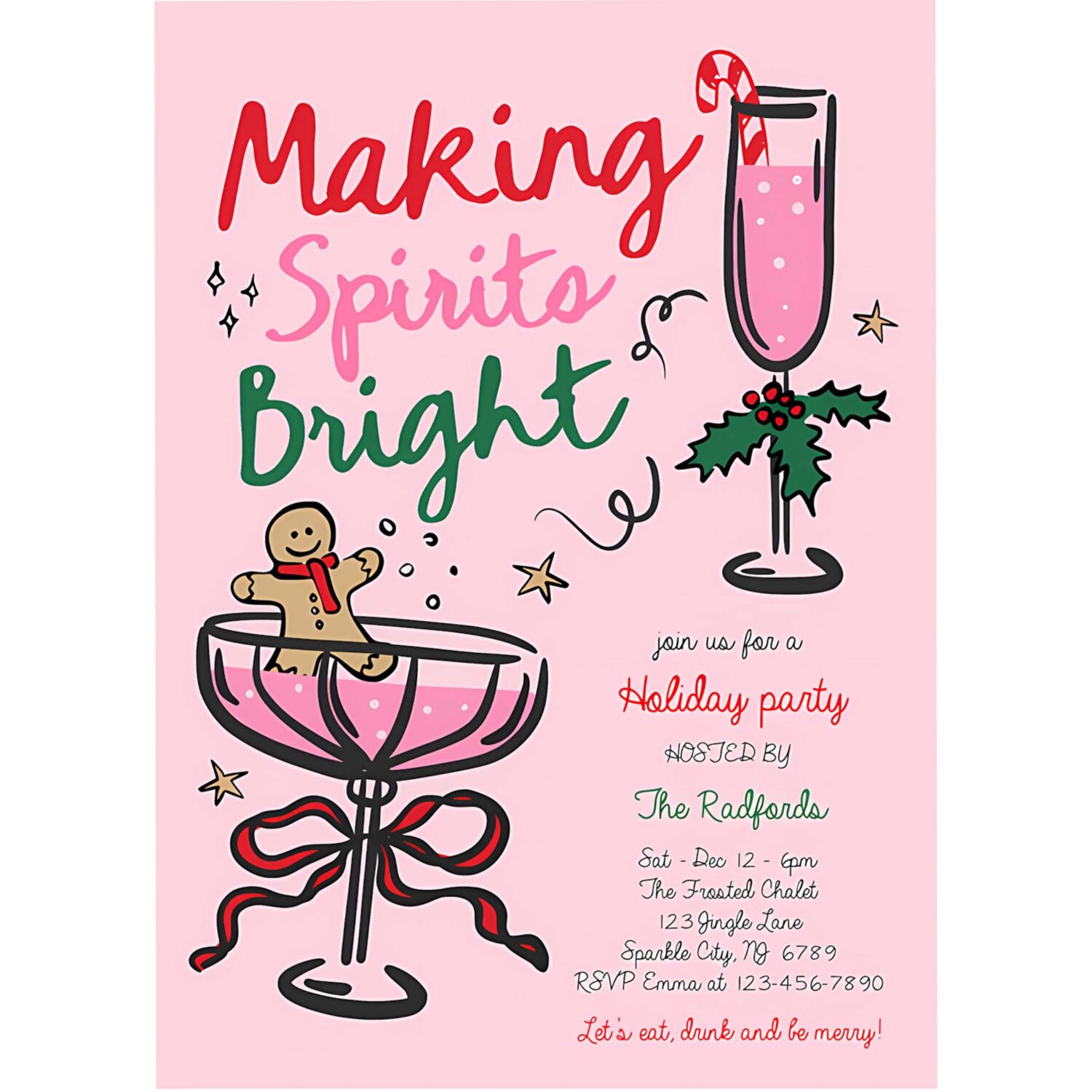 Editable jingle and mingle christmas party invitation pink red hand drawn jingle and mingle holiday cocktail party instant download jj9 4