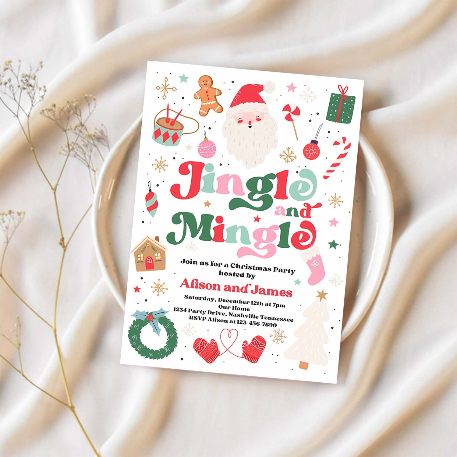 Editable jingle and mingle christmas party invitations jingle and mingle holiday party invitation santa christmas party instant download hhy 1