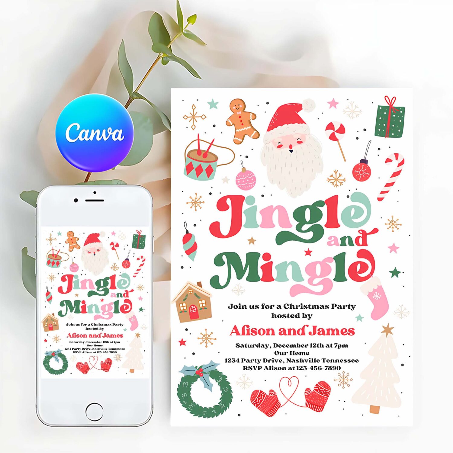 Editable jingle and mingle christmas party invitations jingle and mingle holiday party invitation santa christmas party instant download hhy