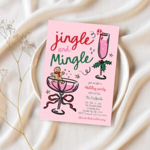 Editable jingle and mingle christmas party invite pink red hand drawn jingle and mingle holiday cocktail party instant download jj9 1