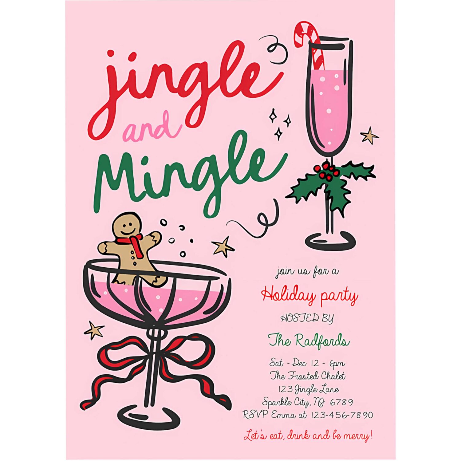 Editable jingle and mingle christmas party invite pink red hand drawn jingle and mingle holiday cocktail party instant download jj9 4
