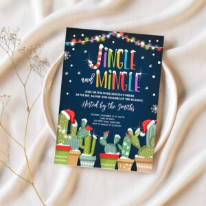 Editable jingle mingle invitation christmas fiesta cocktail party cactus mexican holiday feliz navidad digital printable corjl template 0273 1