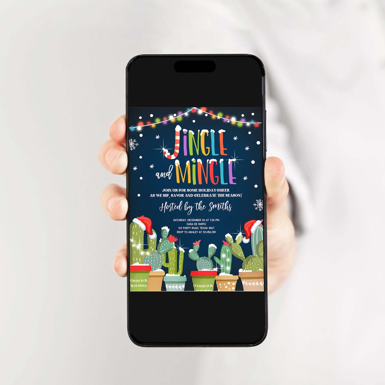 Editable jingle mingle invitation christmas fiesta cocktail party cactus mexican holiday feliz navidad digital printable corjl template 0273 2