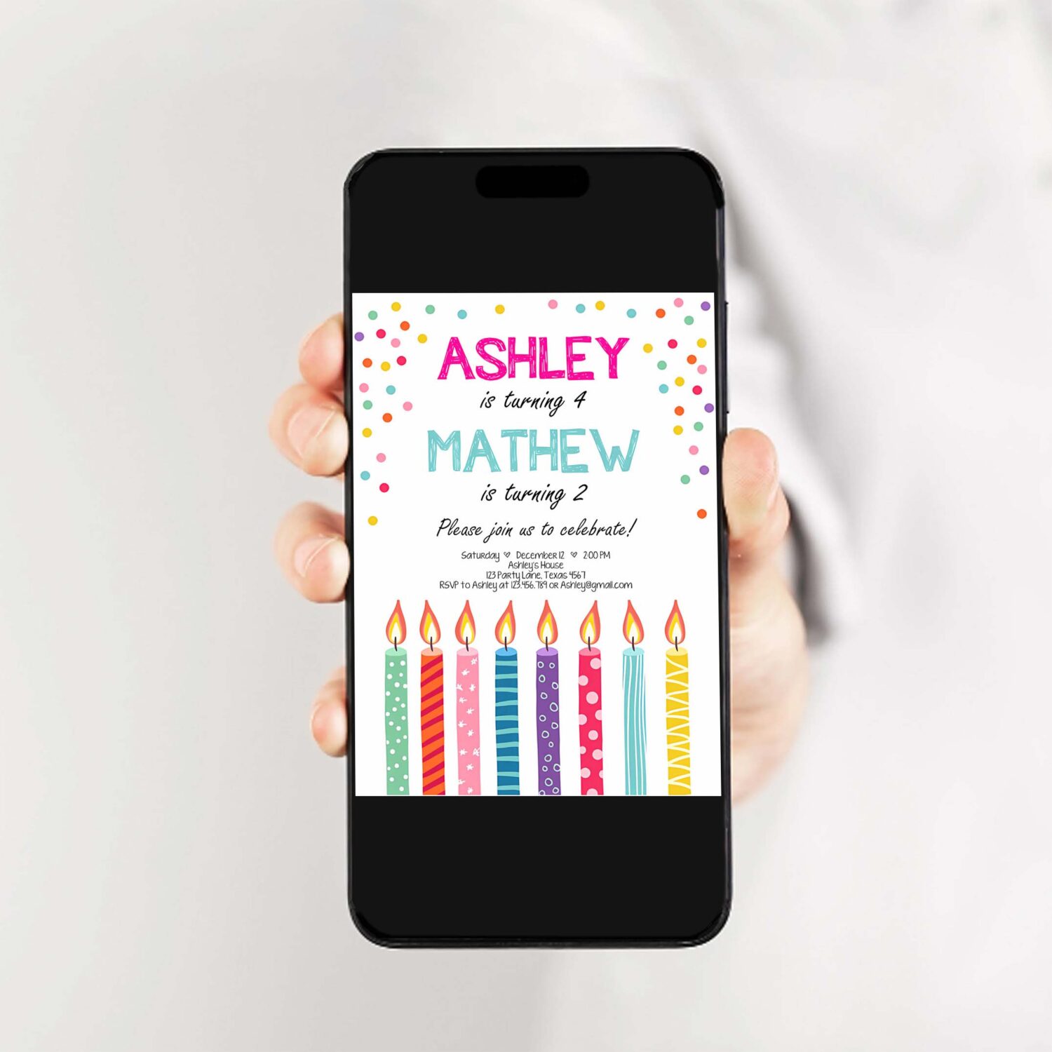 Editable joint twin birthday invitation twins confetti siblings birthday party boy girl download printable template digital corjl 0277 2