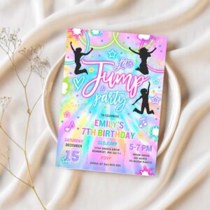 Editable jump birthday party invitation tie dye jump birthday party glow jump trampoline party lets jump party instant editable file tn 1