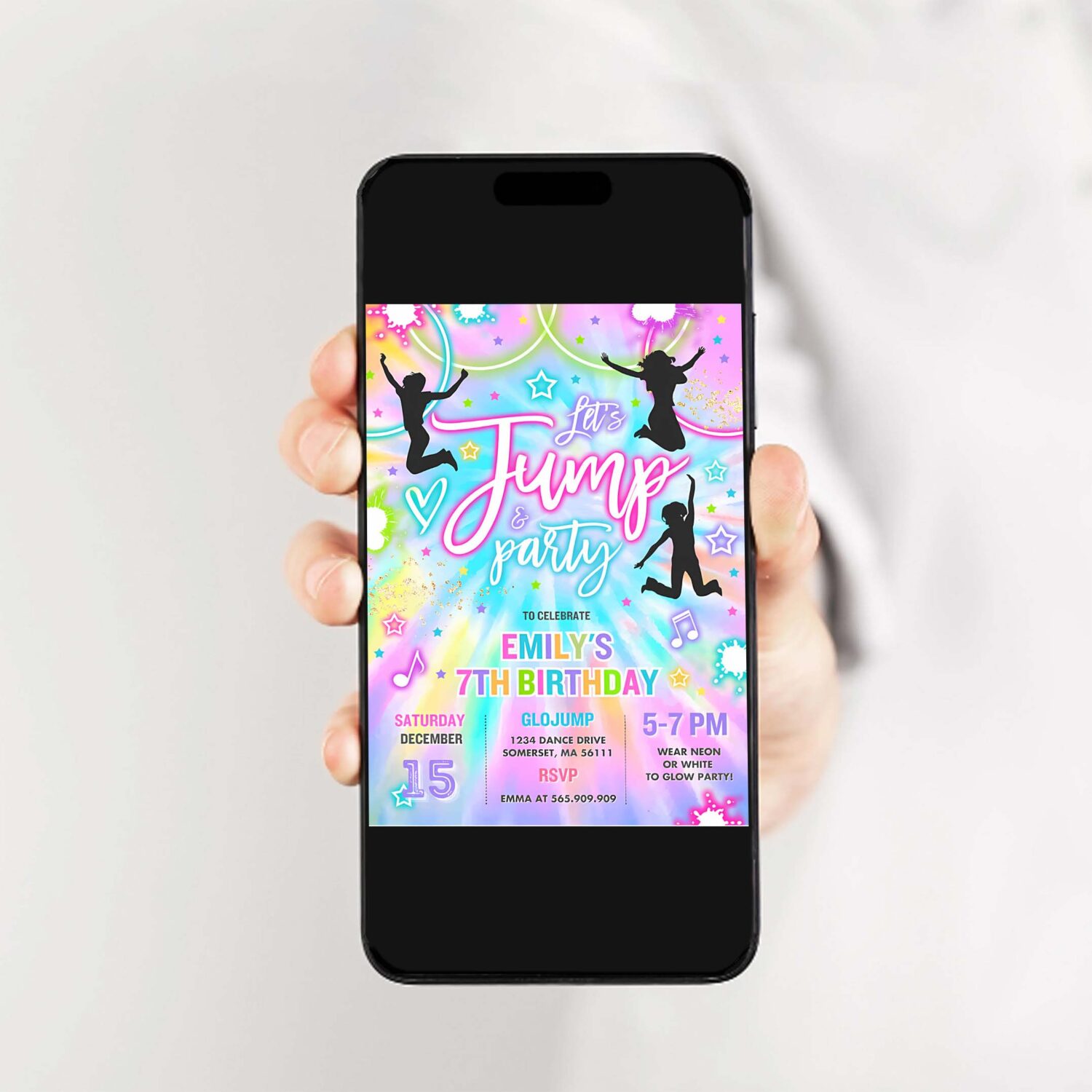 Editable jump birthday party invitation tie dye jump birthday party glow jump trampoline party lets jump party instant editable file tn 2