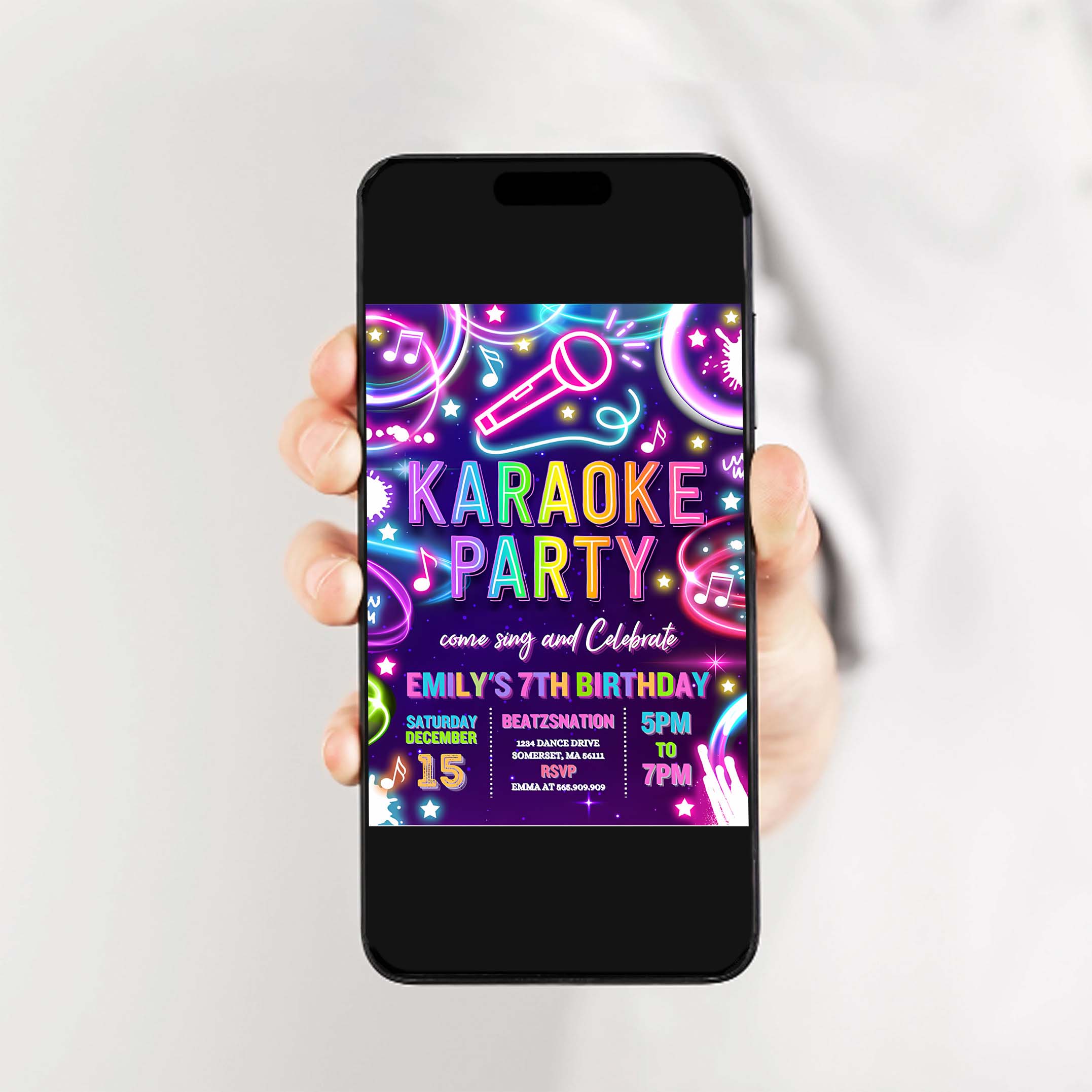 Editable Karaoke Birthday Party Invitation Neon Glow Karaoke Birthday Party Neon Singing Music Birthday Party Glow Party