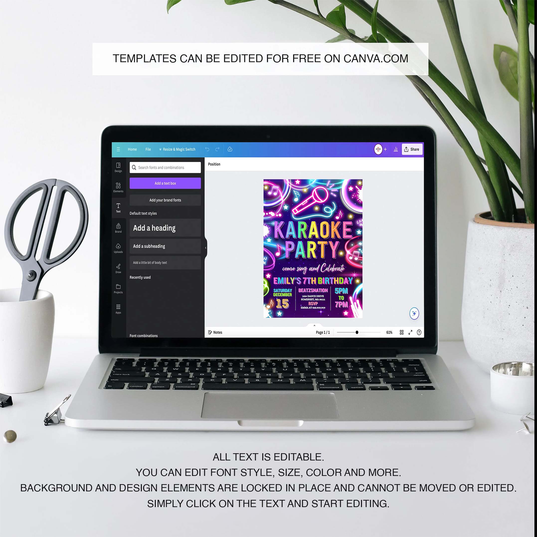 Editable Karaoke Birthday Party Invitation Neon Glow Karaoke Birthday Party Neon Singing Music Birthday Party Glow Party