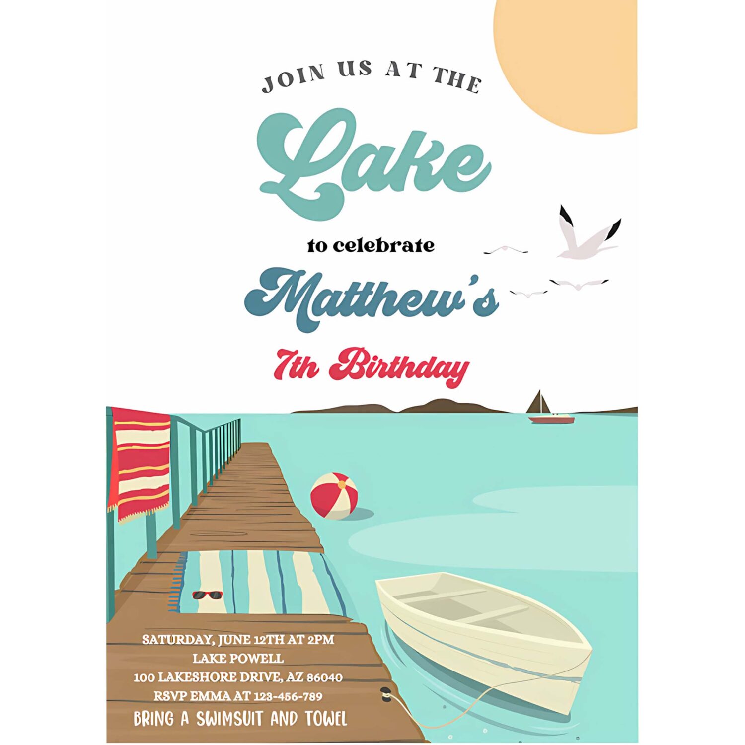 Editable lake birthday party invitation boat lake birthday party summer lake water party join us at the lake party 4