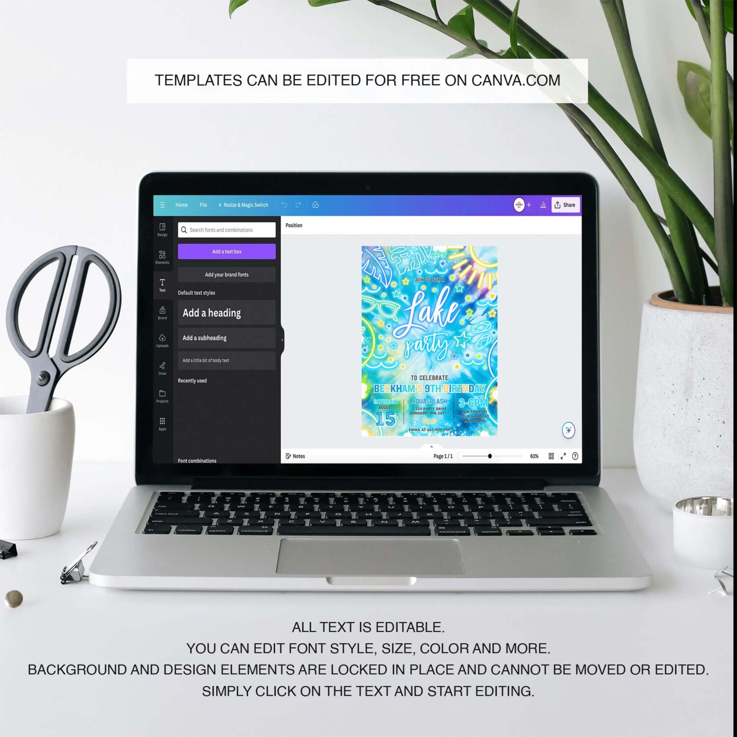 Editable lake birthday party invitation glow neon tie dye summer summer lake boat party birthday party instant download qa2 3