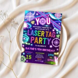 Editable laser tag birthday party invitation neon glow laser tag birthday party neon glow laser quasar birthday party 1