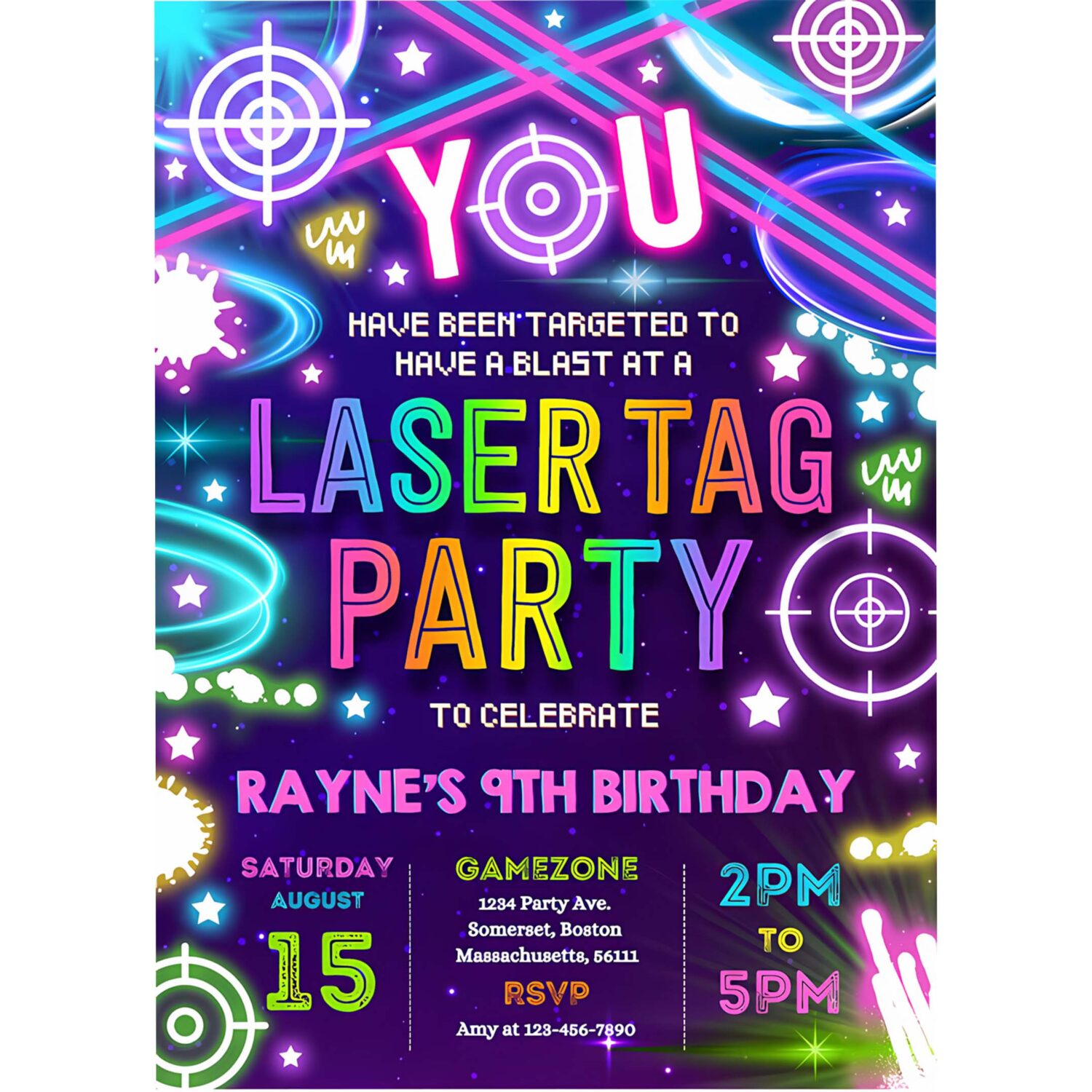 Editable laser tag birthday party invitation neon glow laser tag birthday party neon glow laser quasar birthday party 4