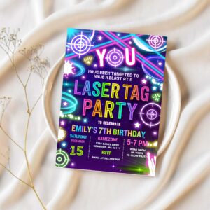 Editable laser tag birthday party invitation neon glow laser tag birthday party neon glow laser quasar birthday party instant download c3 1