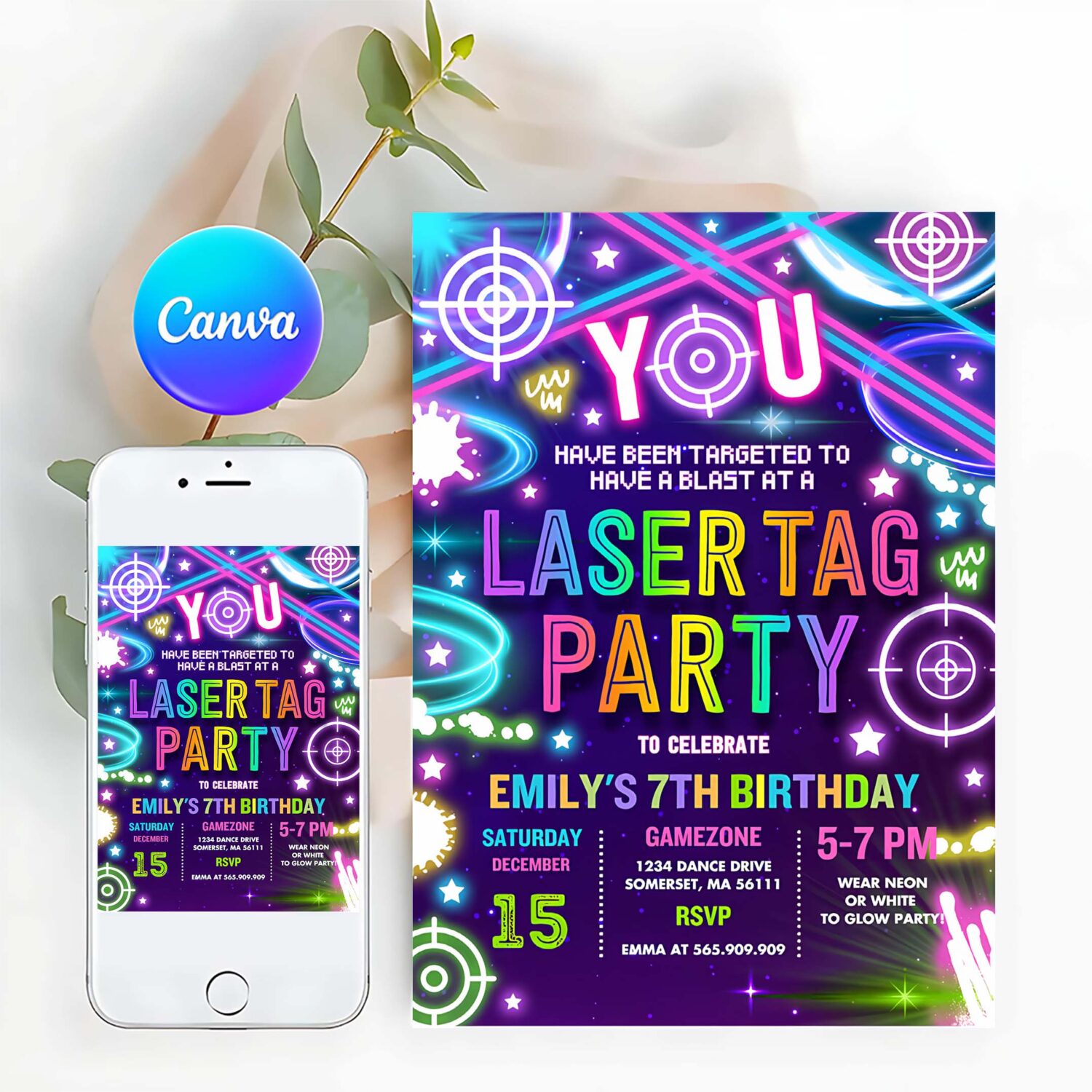Editable laser tag birthday party invitation neon glow laser tag birthday party neon glow laser quasar birthday party instant download c3