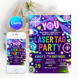 Laser Tag Invitation, Laser Tag Birthday Party Invitation Neon Glow Laser Tag Birthday Party Neon Glow Laser Quasar Birthday Party