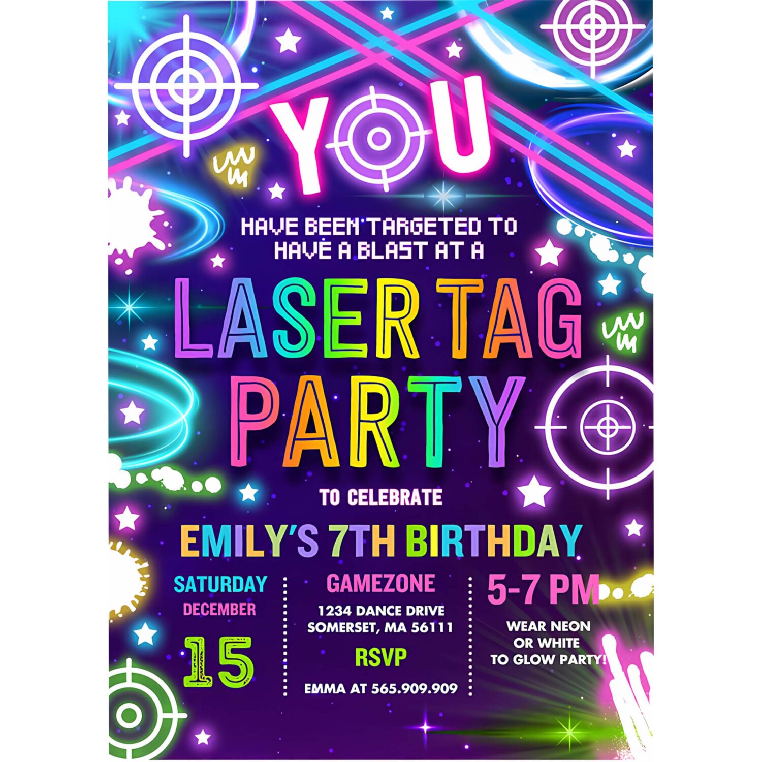 Editable laser tag birthday party invitation neon glow laser tag birthday party neon glow laser quasar birthday party instant download c3 4