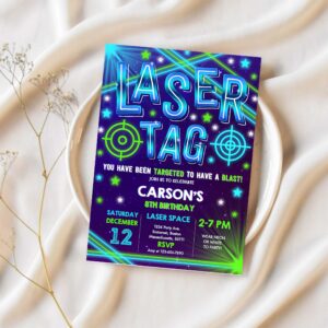 Editable laser tag invitation neon laser tag birthday invitation glow laser tag birthday party boy neon glow laser party 1