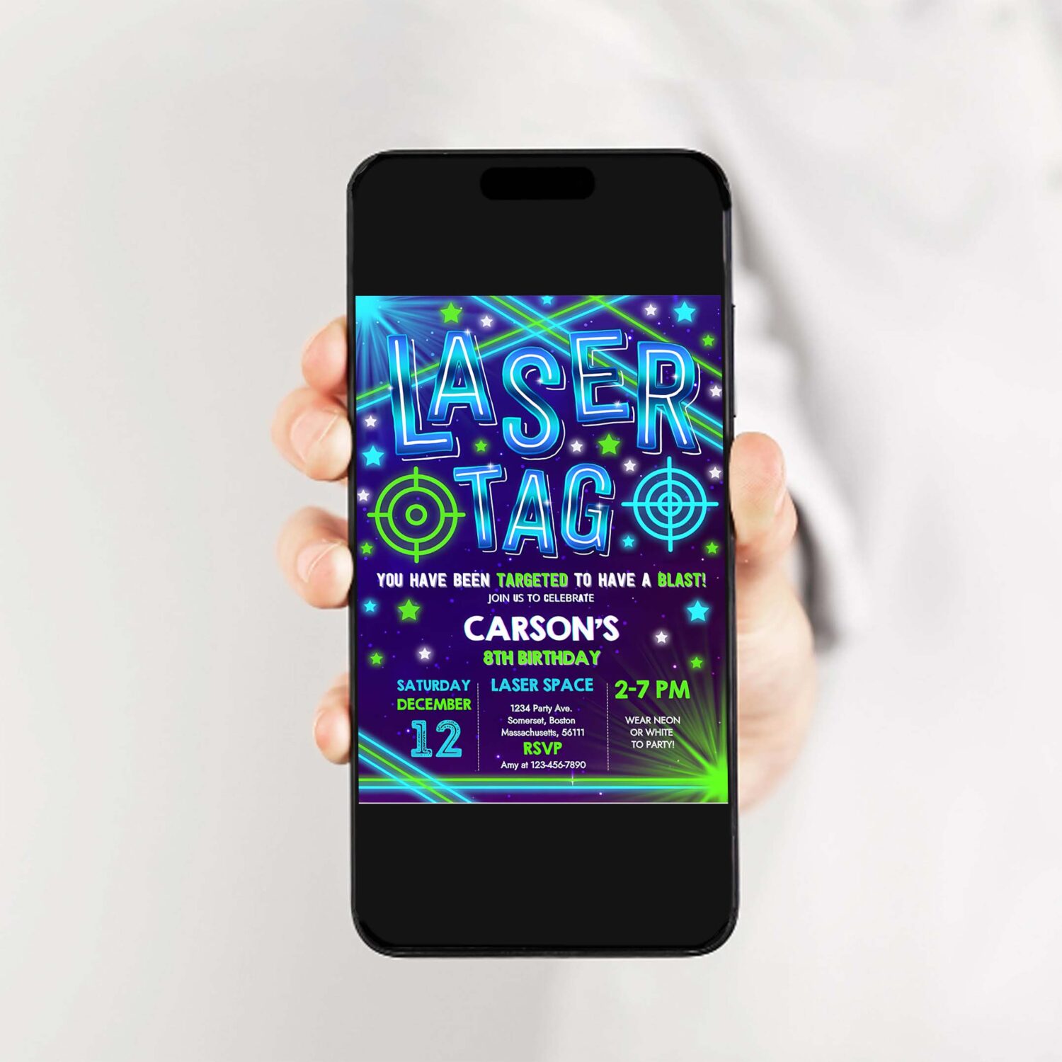 Editable laser tag invitation neon laser tag birthday invitation glow laser tag birthday party boy neon glow laser party 2