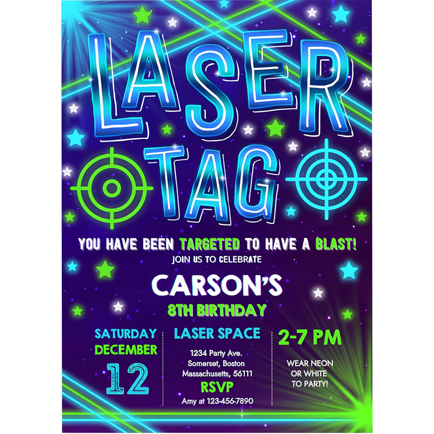 Editable laser tag invitation neon laser tag birthday invitation glow laser tag birthday party boy neon glow laser party 4