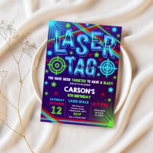 Editable laser tag invitation neon laser tag invitation glow laser tag birthday party boy neon glow laser party 1