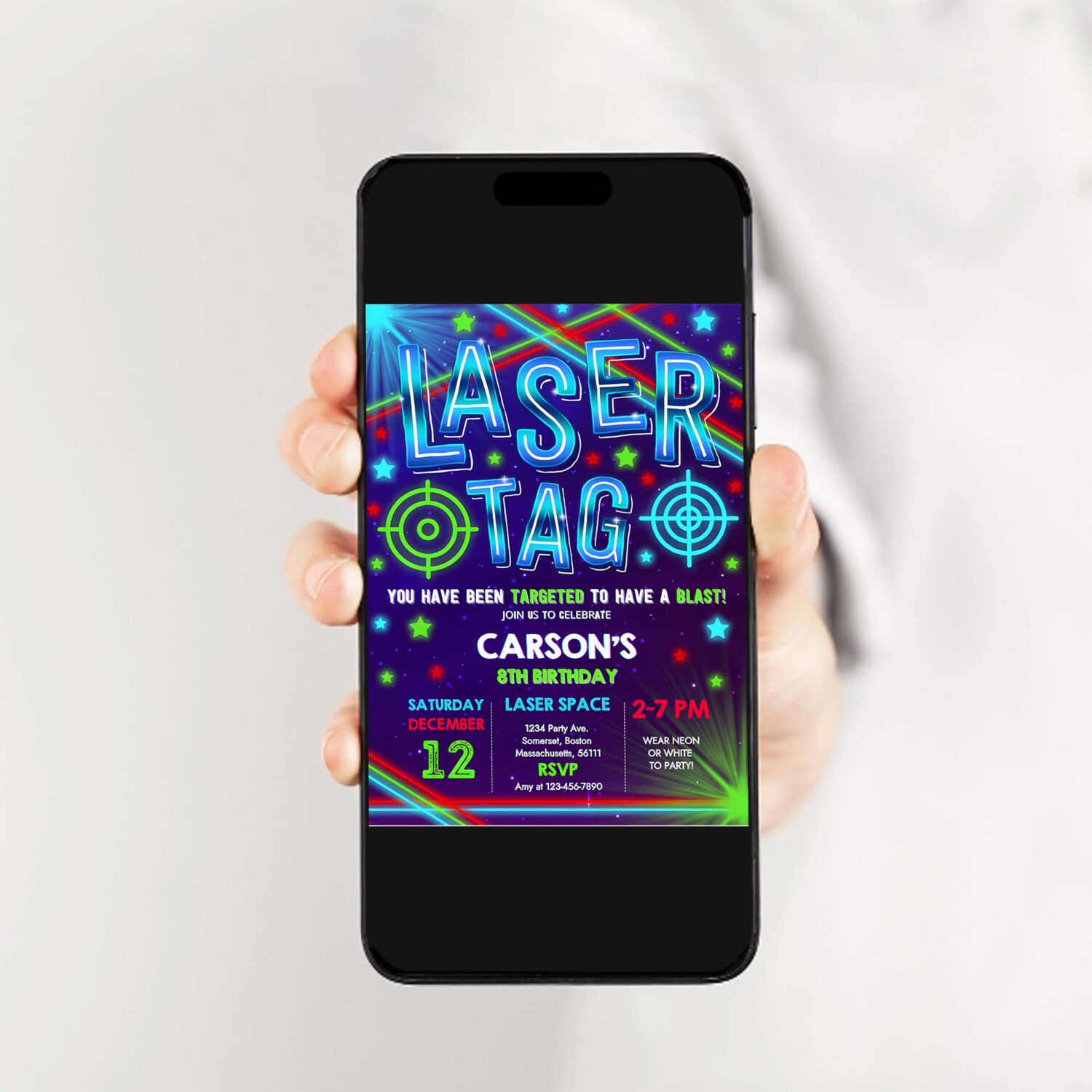 Editable laser tag invitation neon laser tag invitation glow laser tag birthday party boy neon glow laser party 2