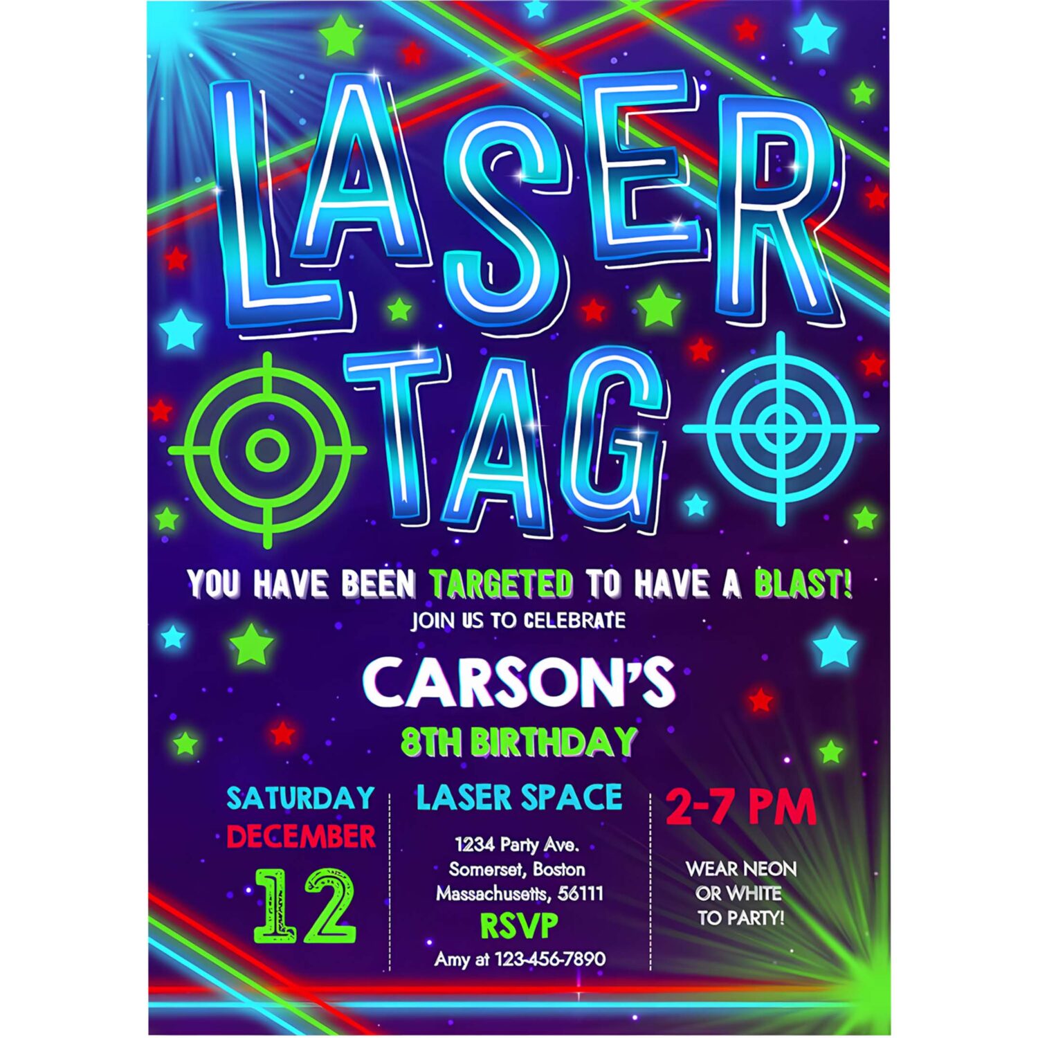 Editable laser tag invitation neon laser tag invitation glow laser tag birthday party boy neon glow laser party 4