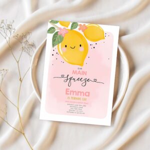 Editable lemon birthday invitation our main squeeze birthday invitation citrus lemonade birthday sunshine birthday 1