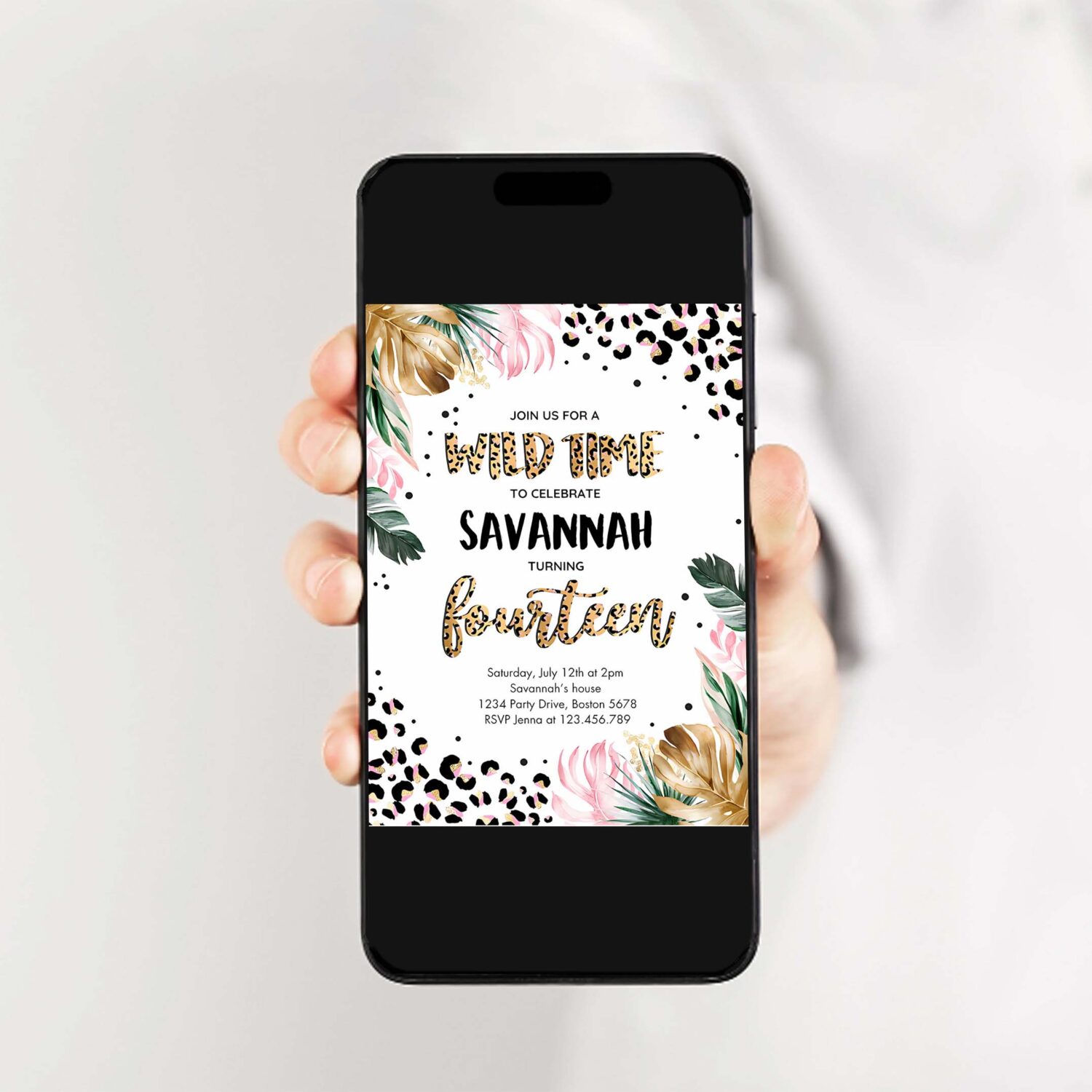 Editable leopard print 14th birthday party invitation wild 14th birthday invitation leopard print jungle 14th birthday party 2