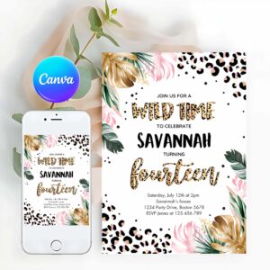 Leopard Invitation, Leopard Print 14th Birthday Party Invitation