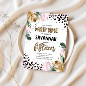 Editable leopard print 15th birthday party invitation wild 15th birthday invitation leopard print jungle 15th birthday party 1