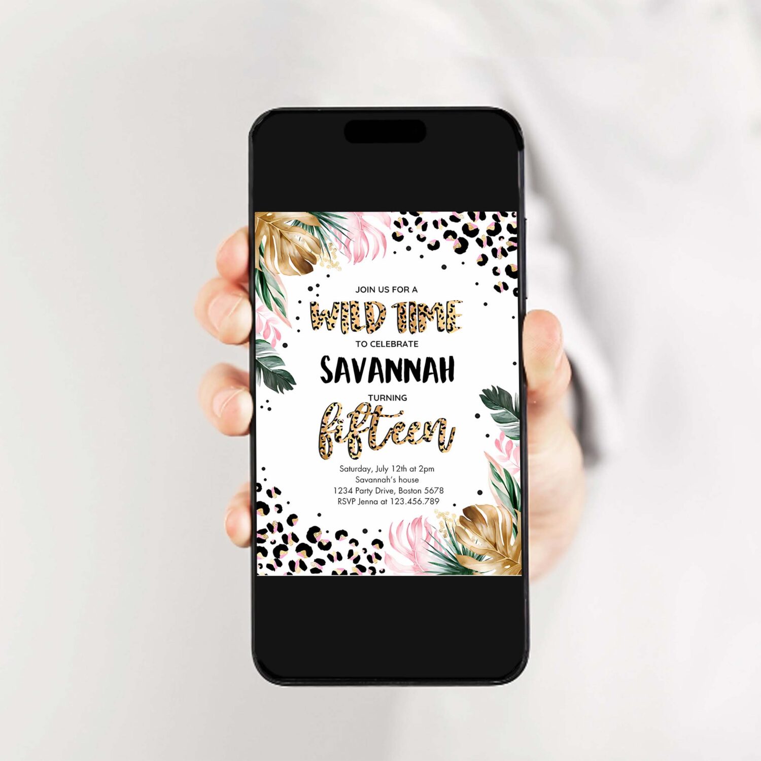 Editable leopard print 15th birthday party invitation wild 15th birthday invitation leopard print jungle 15th birthday party 2