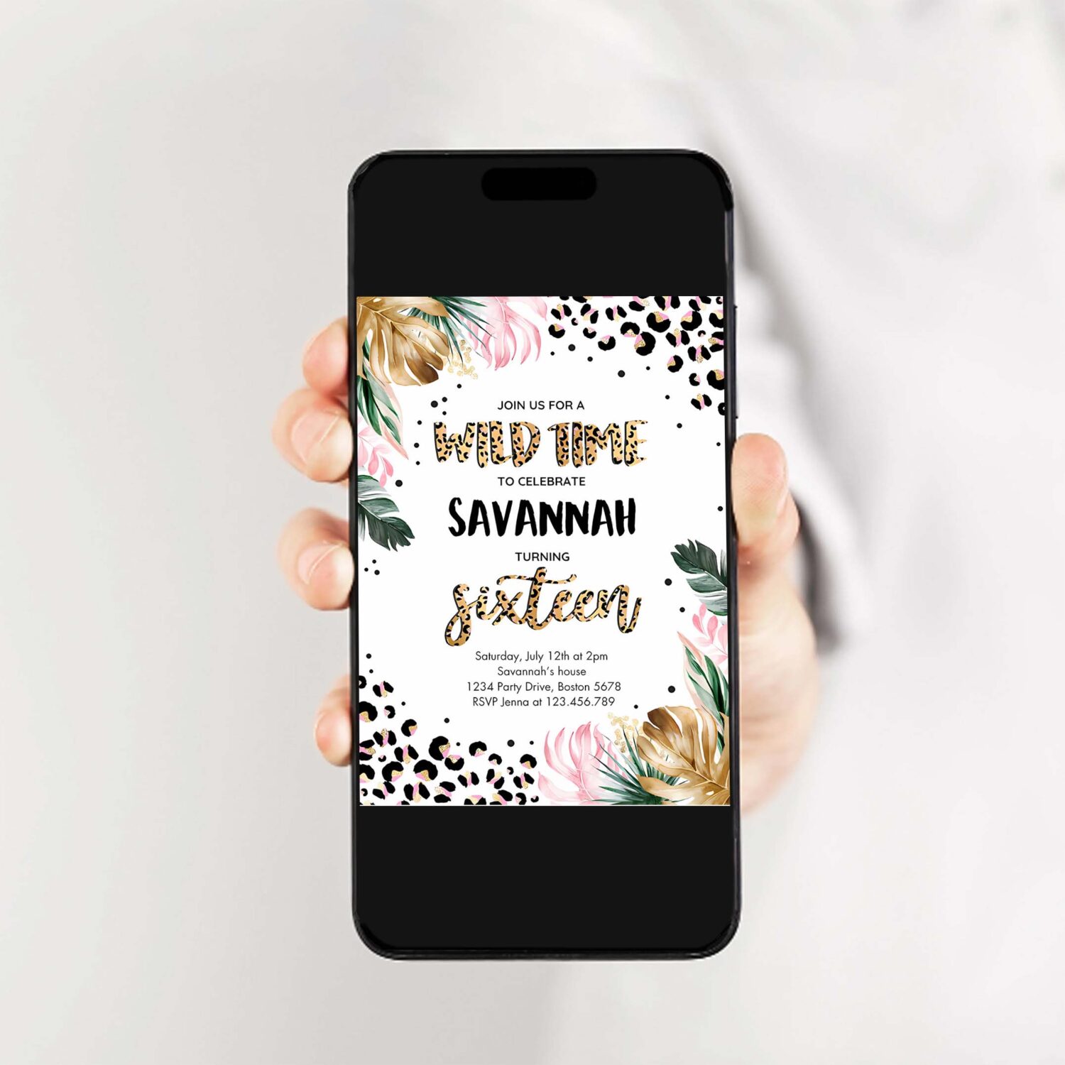 Editable leopard print 16th birthday party invitation wild 16th birthday invitation leopard print jungle 16th birthday party 2