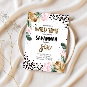 Editable leopard print 6th birthday party invitation wild 6th birthday invitation leopard print jungle 6th birthday party 1