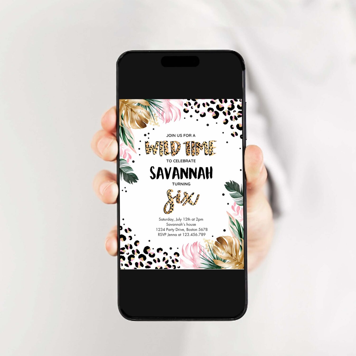 Editable leopard print 6th birthday party invitation wild 6th birthday invitation leopard print jungle 6th birthday party 2