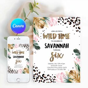 Leopard Invitation, Leopard Print 6th Birthday Party Invitation