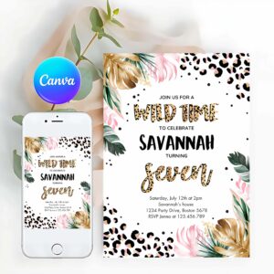 Leopard Invitation, Leopard Print 7th Birthday Party Invitation