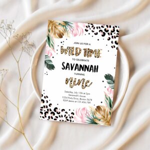 Editable leopard print 9th birthday party invitation wild 9th birthday invitation leopard print jungle 9th birthday party 1