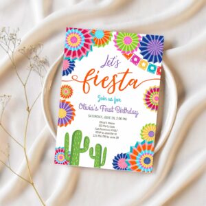 Editable lets fiesta birthday invitation any age girl first birthday uno cactus cinco mayo mexican download corjl template printable 0236 1