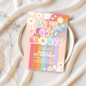 Editable lets get groovy invite daisy rainbow groovy 3rd birthday invite hippie retro birthday invitation 1