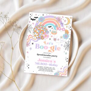 Editable lets go ghouls halloween ghost birthday party invitation retro groovy rainbow ghost birthday hippie halloween instant download 45g 1
