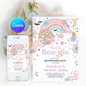 Halloween Invitation, Let's Go Ghouls Halloween Ghost Birthday Party Invitation Retro Groovy Rainbow Ghost Birthday Hippie Halloween