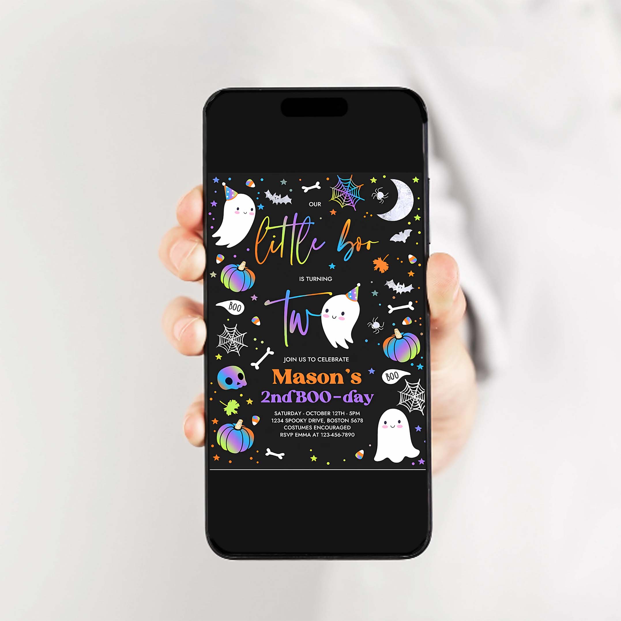 Editable Little Boo 2nd Birthday Party Invitation Cute Blue Halloween Ghost 2nd Birthday Party Spooktacular 2nd Birthday Instant Download G2