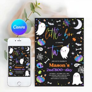 Little Boo Invitation, Little Boo 2nd Birthday Party Invitation Cute Blue Halloween Ghost 2nd Birthday Party Spooktacular 2nd Birthday