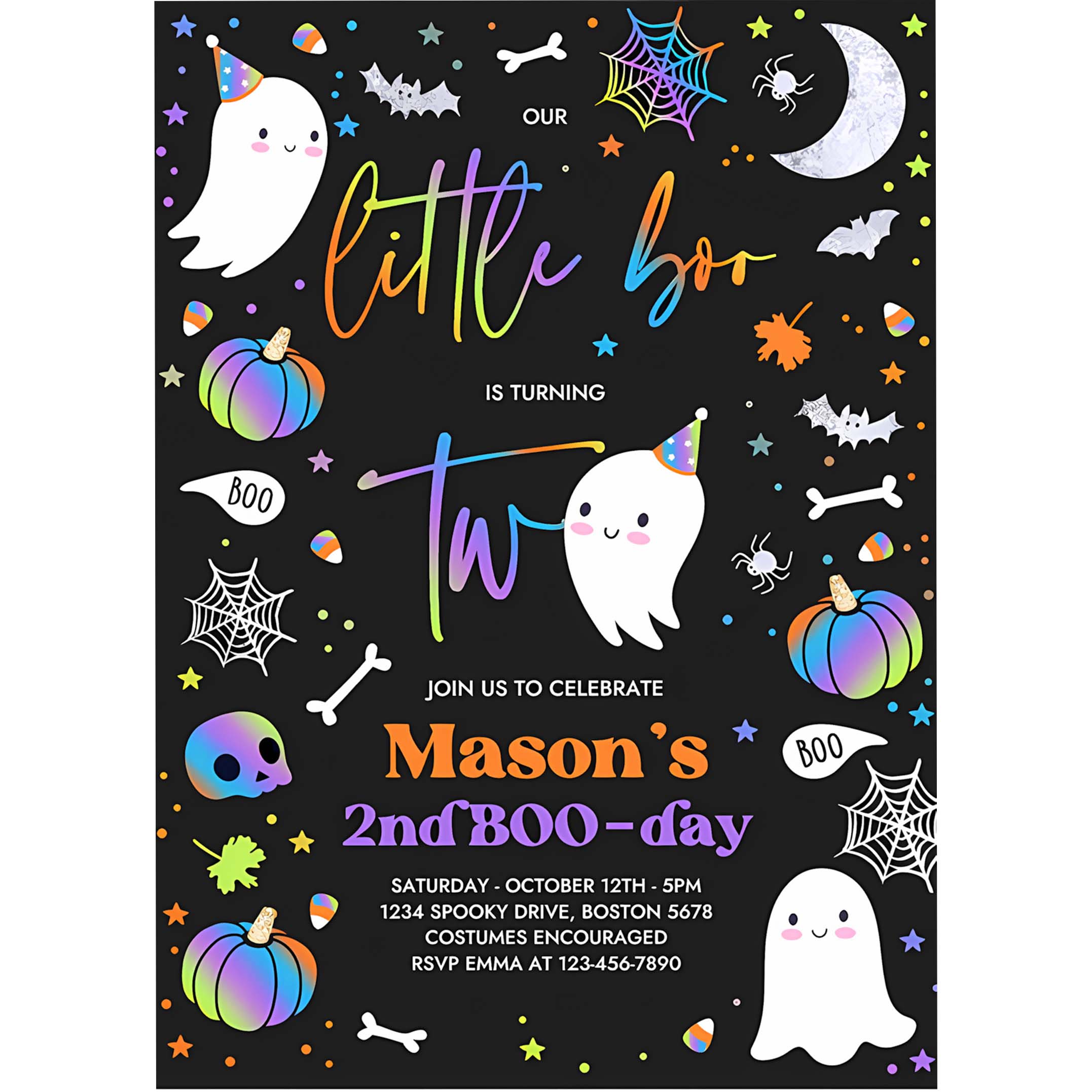Editable Little Boo 2nd Birthday Party Invitation Cute Blue Halloween Ghost 2nd Birthday Party Spooktacular 2nd Birthday Instant Download G2