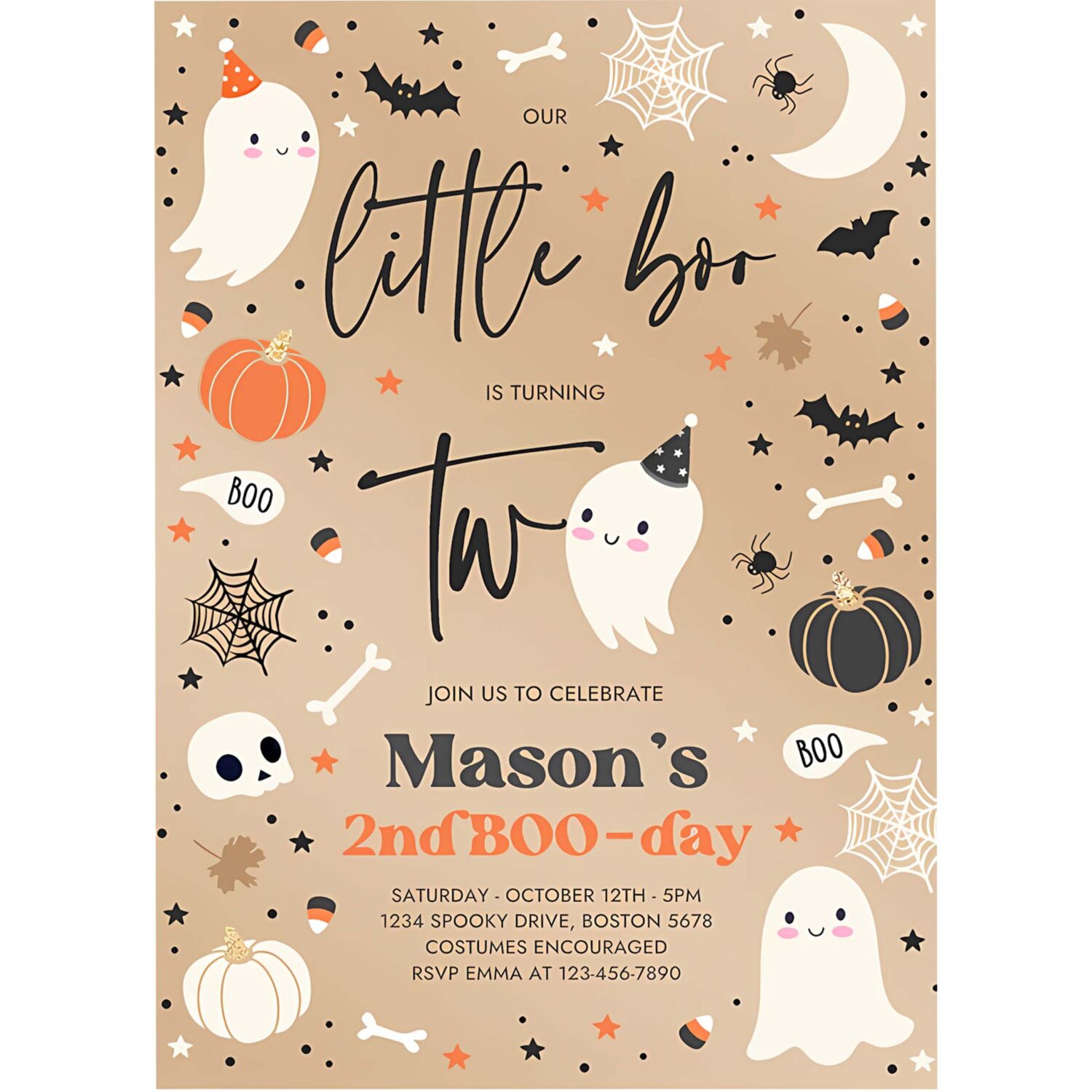 Editable little boo 2nd birthday party invitation cute blue halloween ghost 2nd birthday party spooktacular 2nd birthday instant download h3 4