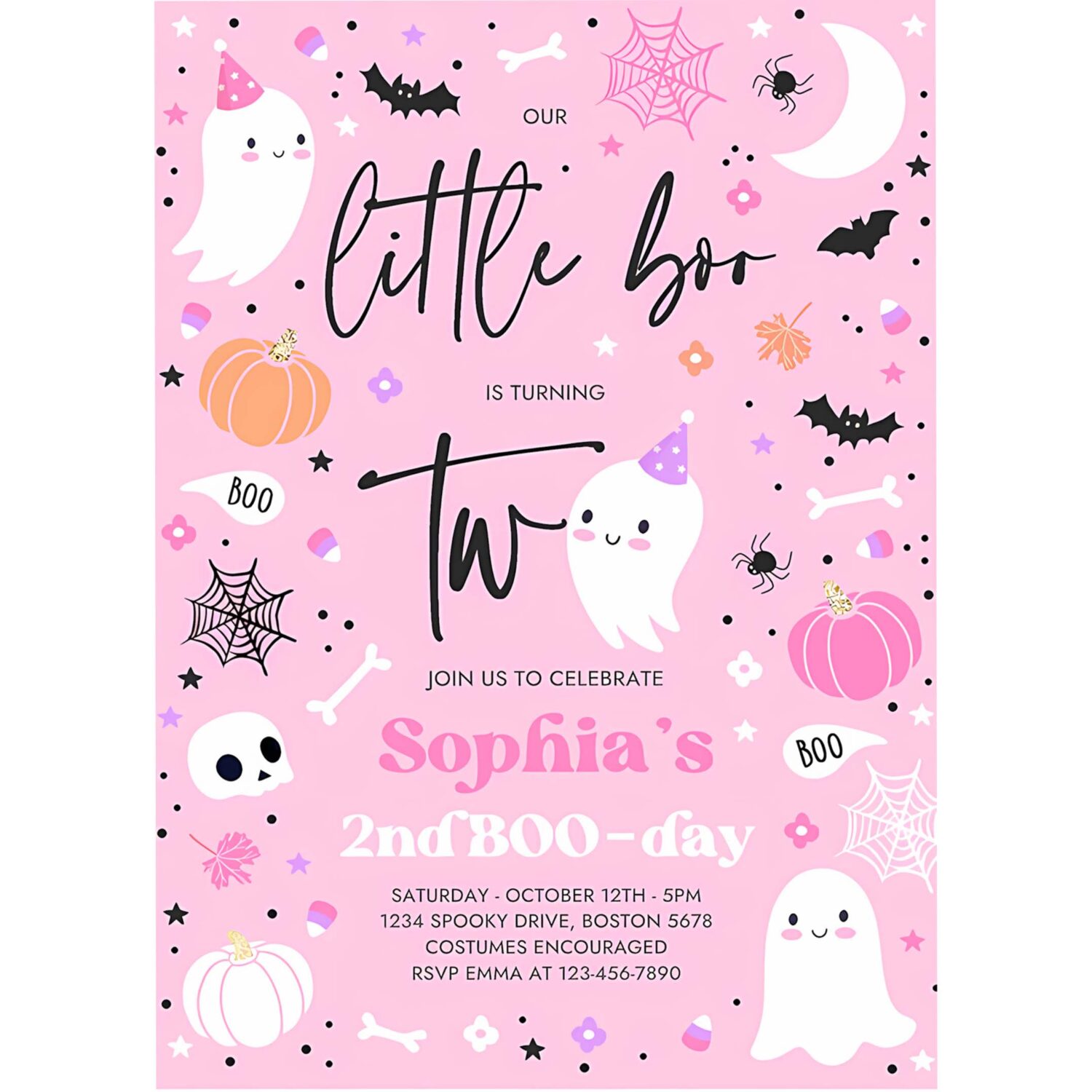 Editable little boo 2nd birthday party invitation cute pink halloween ghost 2nd birthday party spooktacular 2nd birthday instant download 9i 4