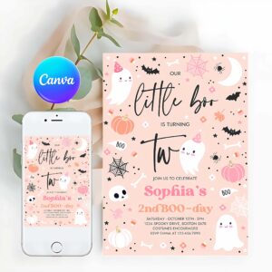 Little Boo Invitation, Little Boo 2nd Birthday Party Invitation Cute Pink Halloween Ghost 2nd Birthday Party Spooktacular 2nd Birthday